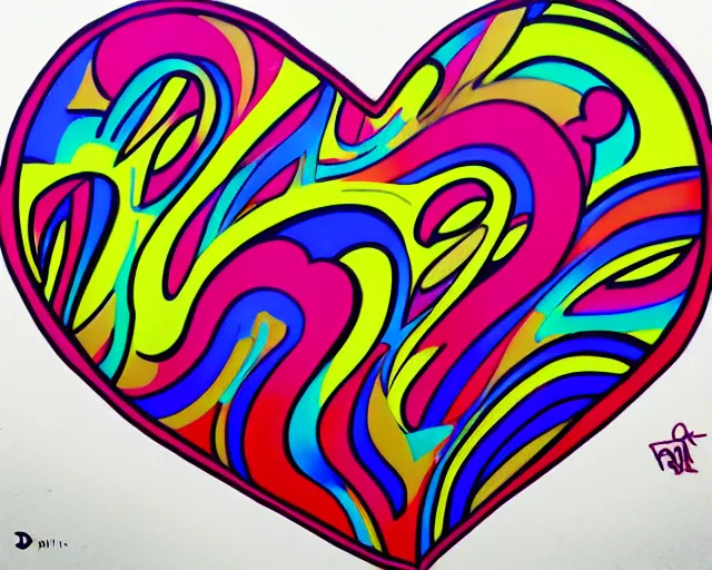 Image similar to graffiti, heart made with circles and lines, vivid colors, highly detailed, simple, no jagged lines, smooth, artstation, artwork by d * face