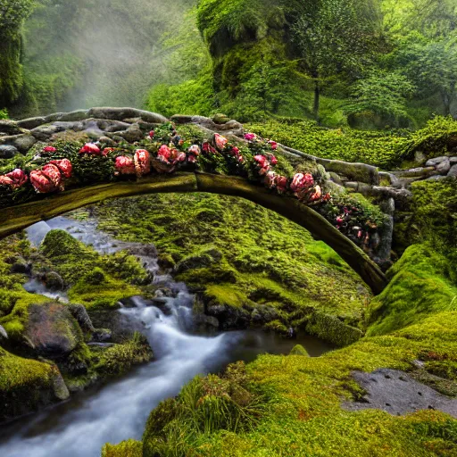 Image similar to spring festival at medieval hobbit village, ornate, beautiful, atmosphere, vibe, mist, smoke, fire, chimney, rain, wet, pristine, puddles, waterfall, melting, dripping, snow, creek, moss, ice, bridge, lightning, cobble, rainforest, roses, flowers, color page, 4 k, contest winner