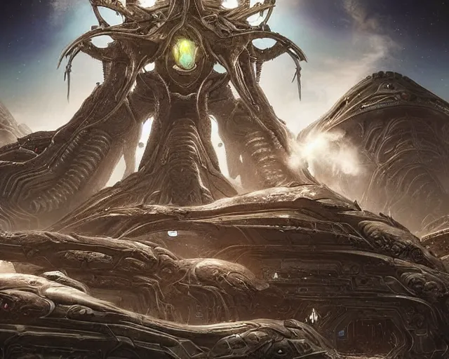 Image similar to immortal neuron, temple, mothership, alien utopia, holy place, protoss!!!!, starcraft, intricate, scifi, space, highly detailed, art by roberto digiglio and furio tedeschi and filippo ubertino