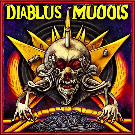 Prompt: diabolus in musica, duality, two frames!!! layout, album cover art in a style of motorhead