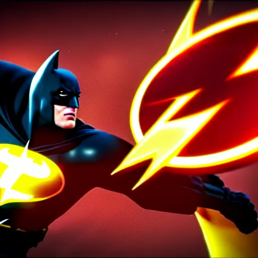 Prompt: ultra detailed fight between batman and the flash, unreal engine, extremely detailed, epic, dark