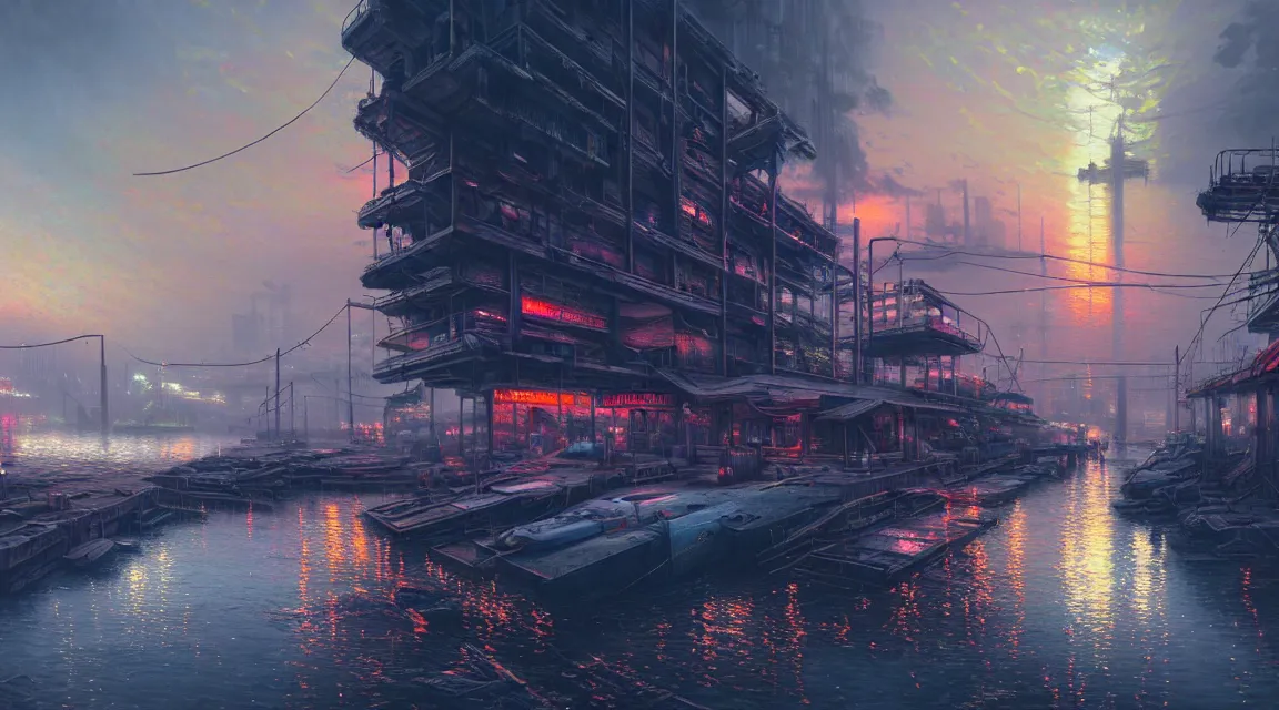 post apocalyptic docks, building, boats, avenue, urban | Stable ...