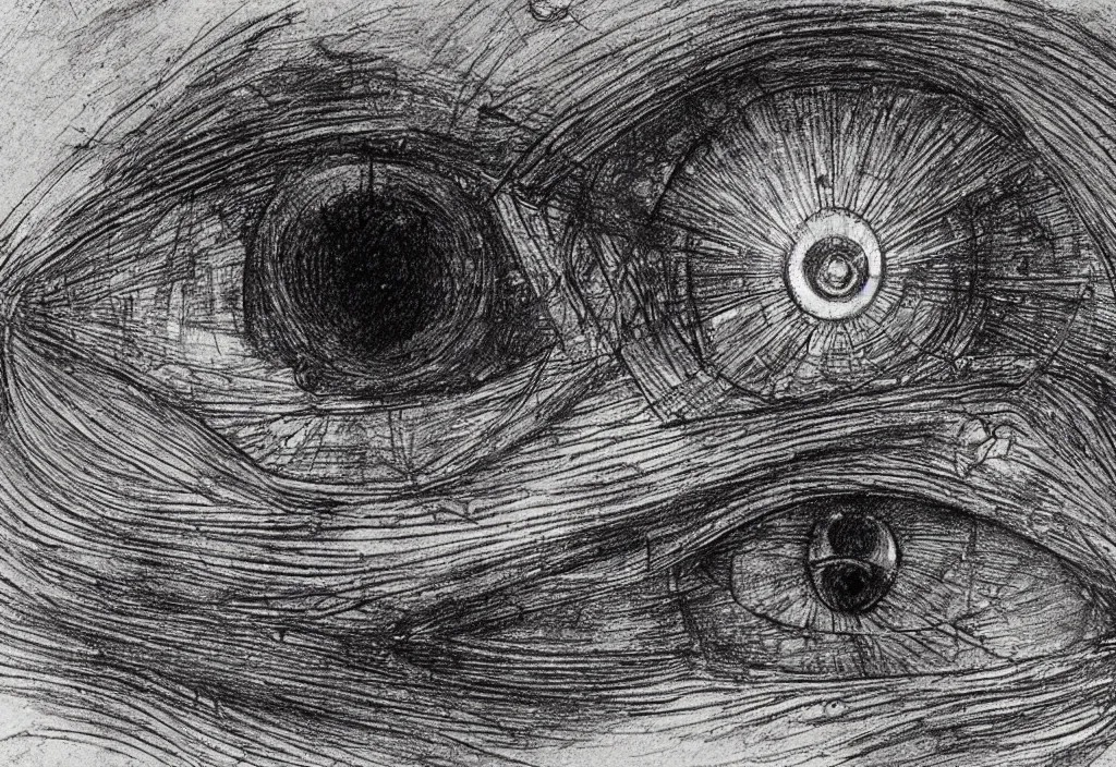 Image similar to very detailed sketch of a cosmic mystic eye by leonardo davinci