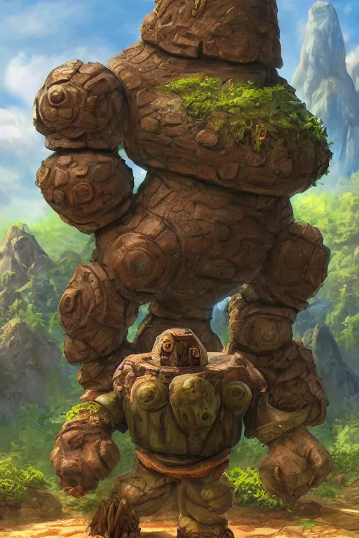 Image similar to zelda fantasy art giant golem troll wood rock greeble gemstone, global illumination ray tracing hdr fanart arstation by sung choi and eric pfeiffer and gabriel garza and casper konefal