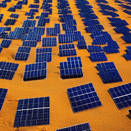 Prompt: award winning national geographic photo of sahara desert covered in huge solar panels