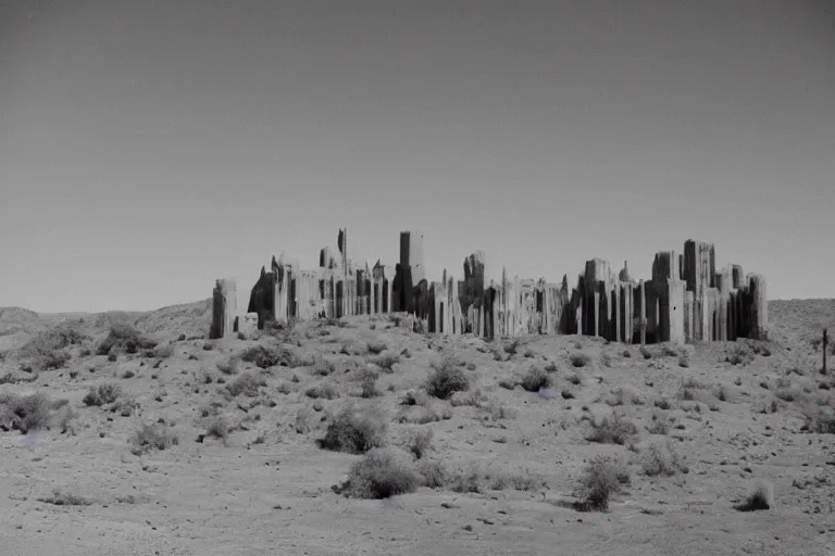 Image similar to landscape hills made of liquid melted wax paper and white brutalist desert gothic cathedral