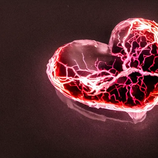 Image similar to crystaline heart filled with blood veins and fire