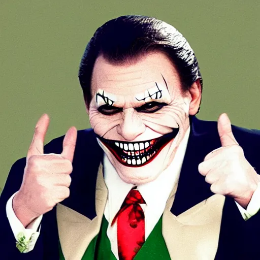 Prompt: kenneth copeland cosplaying dressed as the joker