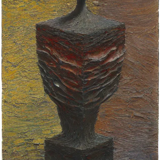 Prompt: a detailed, impasto painting by shaun tan and louise bourgeois of an abstract forgotten sculpture by ivan seal and the caretaker ( 1 9 0 0 )