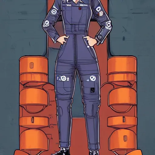 Image similar to heroic stoic emotionless butch blond handsome woman engineer with very short slicked - back butch hair, narrow eyes, wearing atompunk jumpsuit, science fiction, mike mignogna, digital art