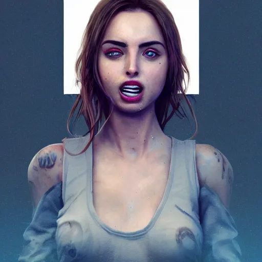 Prompt: ana de armas clones herself laughing, cyperpunk egirl , realistic, detailed, concept art, trending on artstation