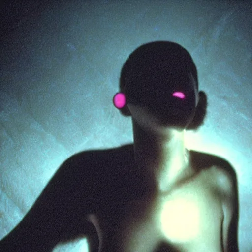 Image similar to movie still of the alien girl, cinematic composition, cinematic light, by david lynch and gaspar noe