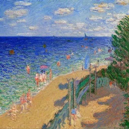 Image similar to oil paint impasto reliefs, italian beach scene, an artwork by charles w. bartlett and claude monet and colin campbell cooper