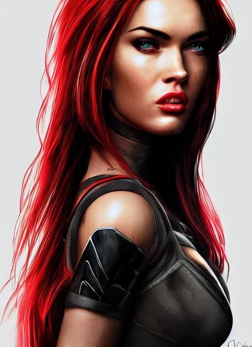 Image similar to megan fox as black widow, au naturel, hyper detailed, digital art, trending in artstation, cinematic lighting, studio quality, smooth render, unreal engine 5 rendered, octane rendered