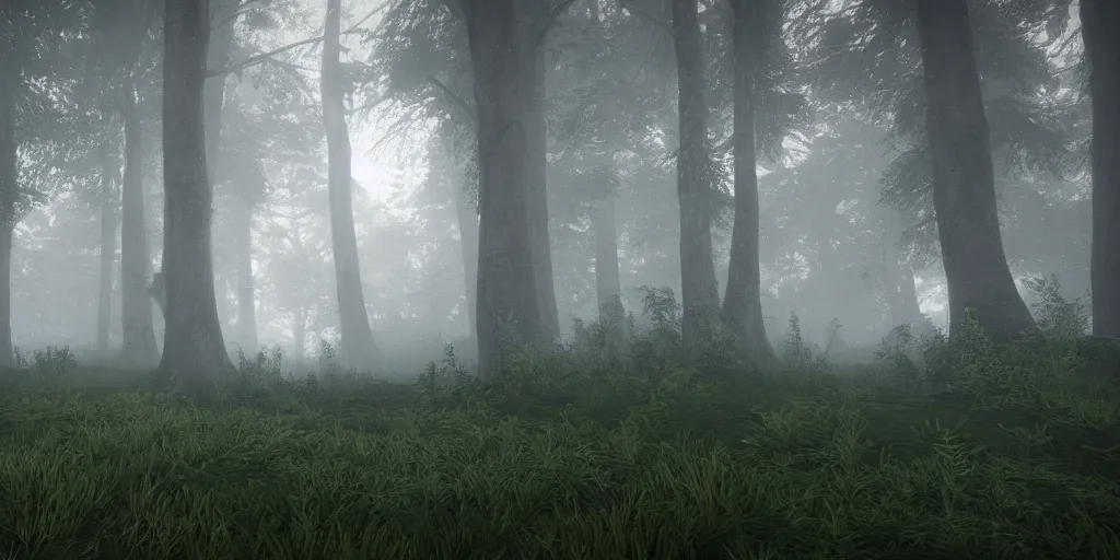 Prompt: forest, unreal engine, 4k, misty, rain