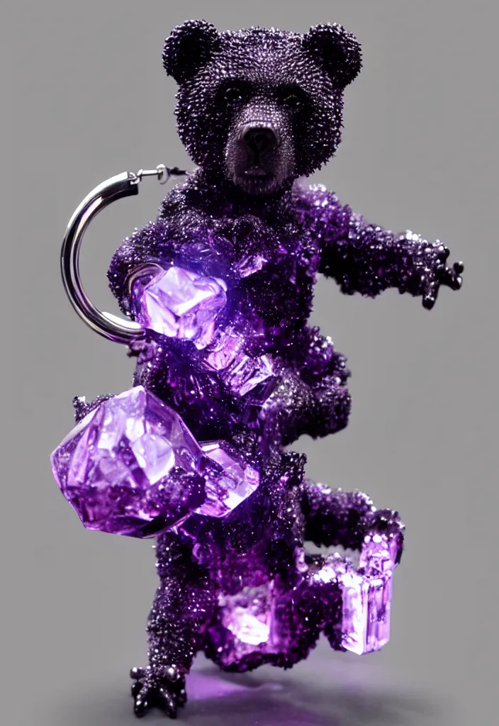 Image similar to a deep purple crystal bear keychain by greg rutkowski, sung choi, mitchell mohrhauser, maciej kuciara, johnson ting, maxim verehin, peter konig, 8 k photorealistic, cinematic lighting, hd, high details, dramatic, atmosphereric, trending on artstation