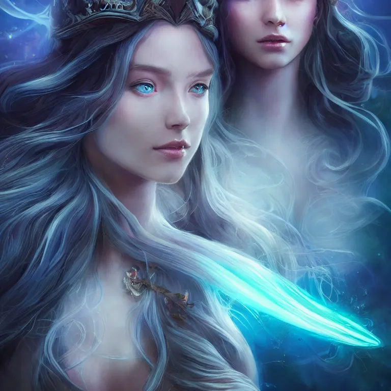 Image similar to beautiful cinematic fantasy poster, a beautiful princess like a disney princess hybrid with flowing illuminated hair, beautiful glowing galaxy eyes, wideshot ultrawide angle epic scale, hybrid from The Elden Ring and art direction by Darius Zawadzki ;by artgerm; wayne reynolds art station; cinematic quality character render; low angle; ultra high quality model; production quality cinema model;