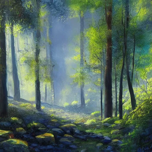 Image similar to a beautiful painting of a forest by oleg vdovenko. trending on artstation