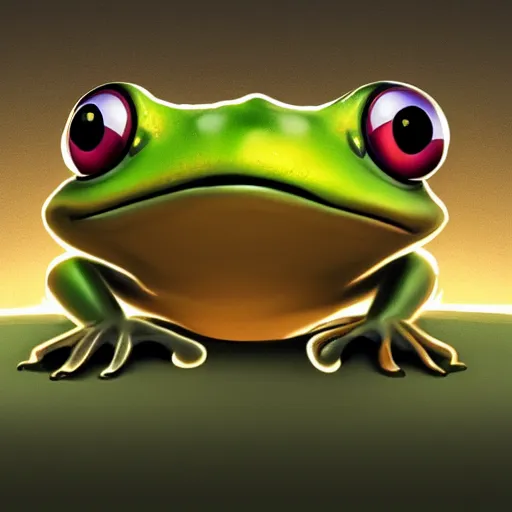 Image similar to a cartoon frog with large eyes and a fly in his head, looking up at the fly, detailed, artstation, 4 k