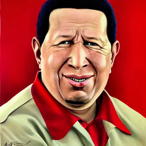 Image similar to an ultra - realistic portrait painting of hugo chavez in the style of alex ross. 4 k. ultra - realistic. highly detailed. epic lighting.