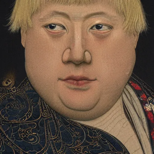 Prompt: an exquisite intricate close up portrait of the emperor boris johnson, in the edo era, vibrant, exhibited in the british museum, art, paintings, portrait