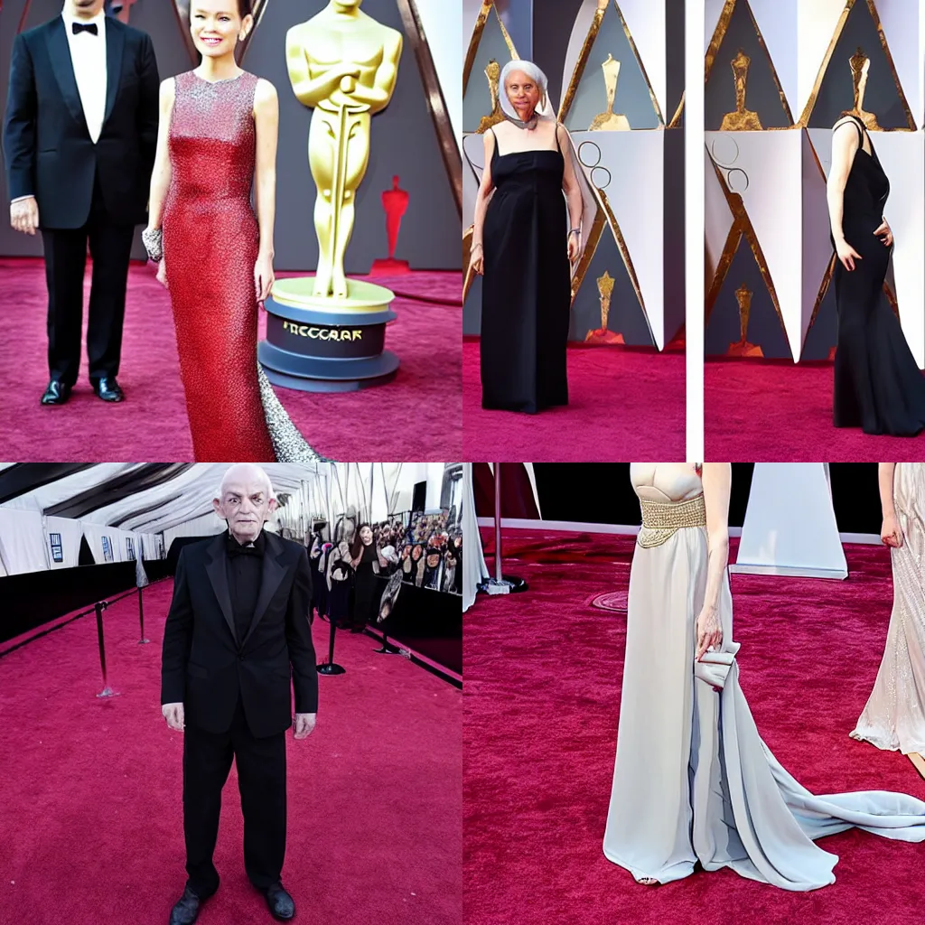 Prompt: “gollum arriving at the oscars in a fabulous dress, red carpet”