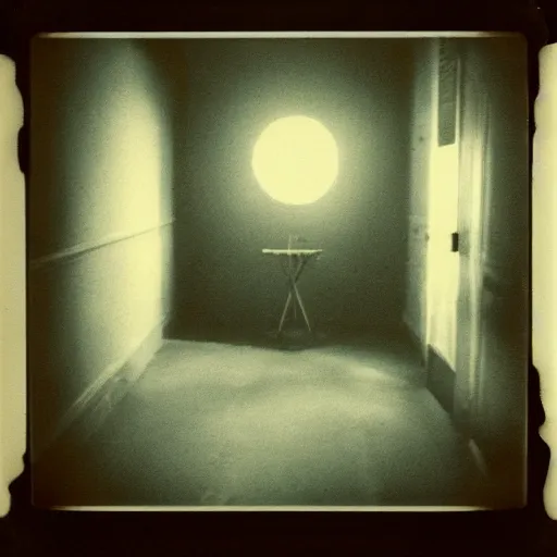 Image similar to you are lost in the backrooms, shadows, polaroid, laminal space, monster