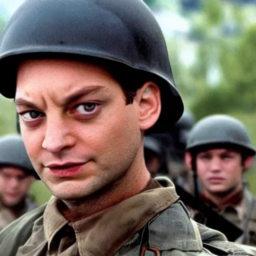 Prompt: Tobey Maguire starring in Saving Private Ryan