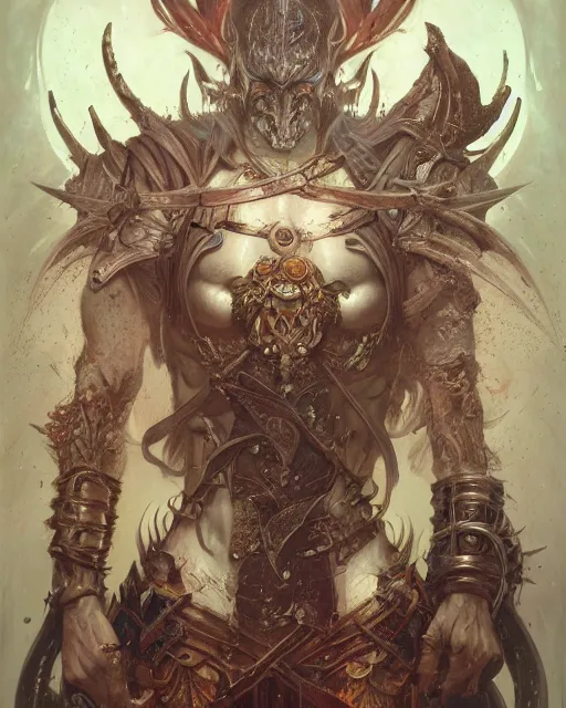 Image similar to Berserker, centered, portrait, symmetrical, Path of Exile, Diablo, Warhammer, digital painting, highly detailed, concept art, Nekro, Peter Mohrbacher, Alphonse Mucha, Brian Froud, Yoshitaka Amano, Kim Keever, Victo Ngai, James Jean