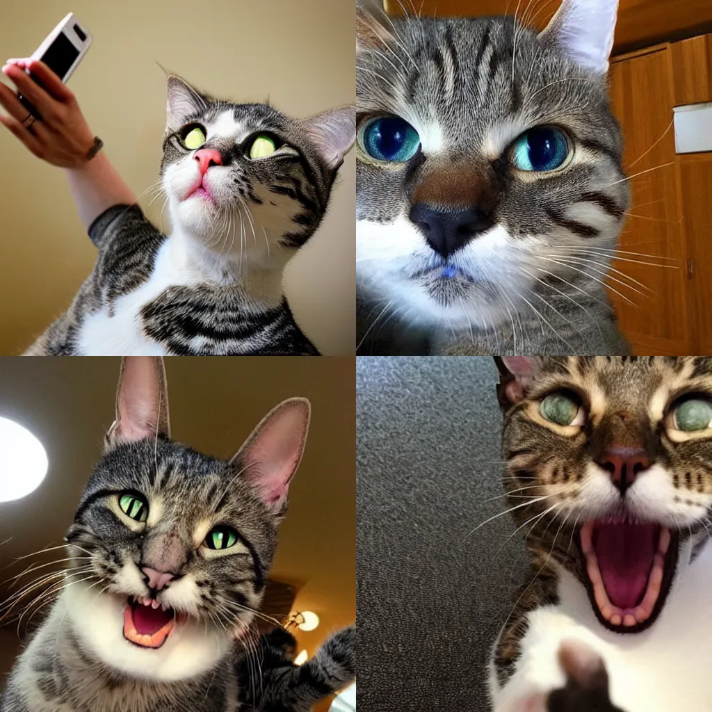 Prompt: crazy cat selfie photo