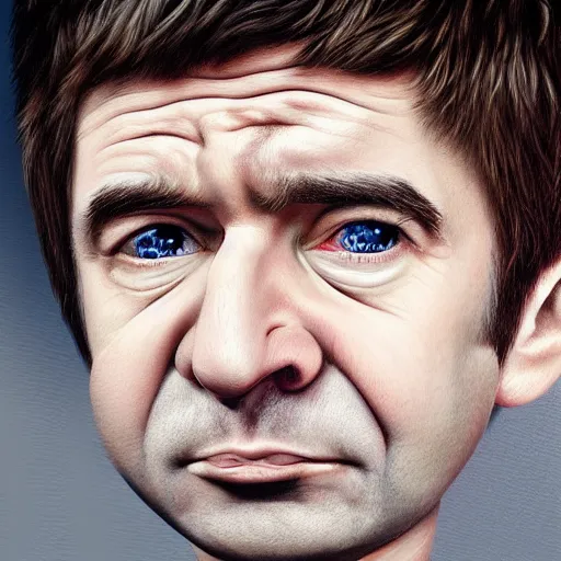 Image similar to Caricature portraits done of Noel Gallagher, realistic, hyperrealistic, very realistic, highly detailed, very detailed, extremely detailed, detailed, oil painting, digital art, trending on artstation