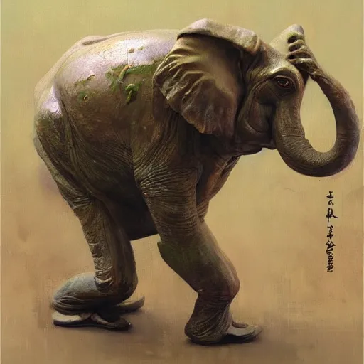 Image similar to frog - elephant creature, oil painting by ruan jia