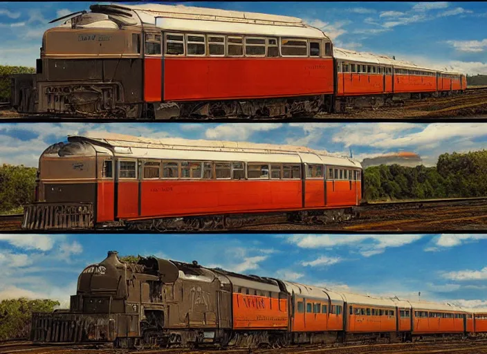 Image similar to 🚃🚇🚂🚊, lowbrow, matte painting, 3 - d highly detailed, in the style of,