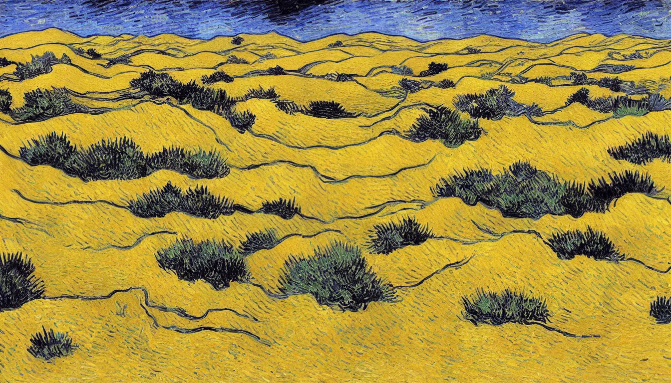 Prompt: saharan desert dunes by van gogh, black and white