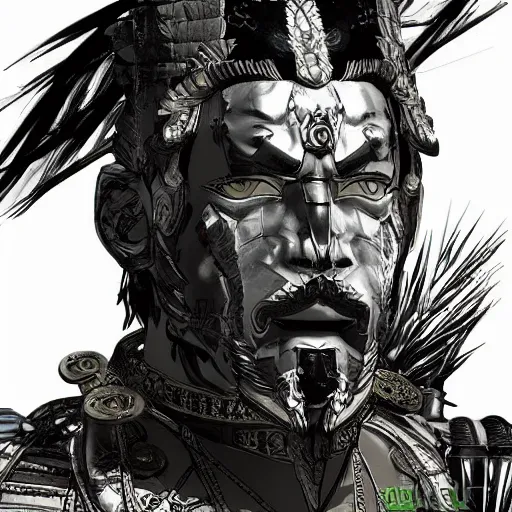 Prompt: 8K detailed illustration of an army general from the an ancient civilization indonesia in the style of Yoji Shinkawa, high resolution