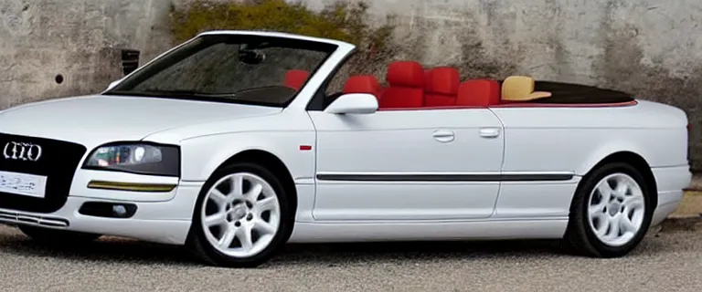 Image similar to Casablanca White Audi A4 B6 Avant Convertible (2002), red leather interior, created by Barclay Shaw