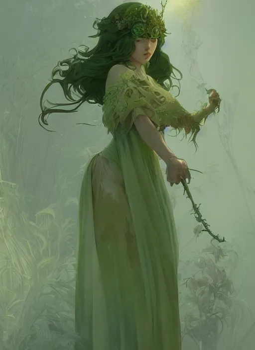 Prompt: a beautiful cute young green fairy, D&D, fantasy, intricate, cinematic lighting, highly detailed, digital painting, artstation, concept art, smooth, sharp focus, illustration, art by Terry Moore and Greg Rutkowski and Alphonse Mucha