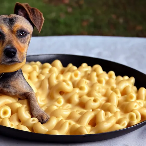 Image similar to mac and cheese serene gown dog