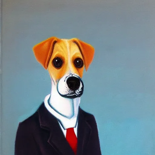 Image similar to painting of cute dog in style of rene magritte