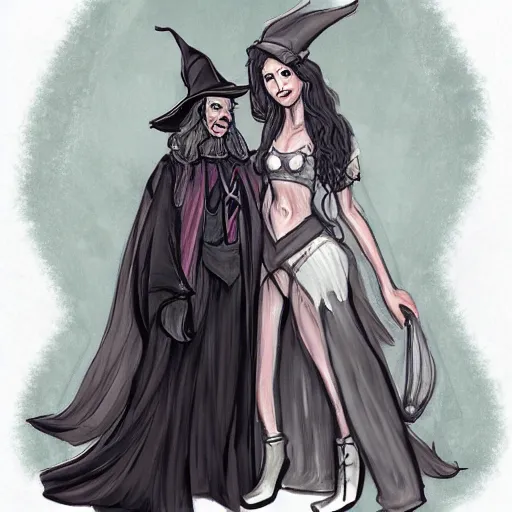 Prompt: a wizard and a witch, concept art