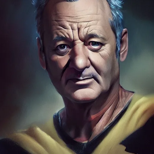 Prompt: close up portrait of bill murray as batman, dramatic light, painted by stanley lau, painted by greg rutkowski, painted by stanley artgerm, digital art, trending on artstation