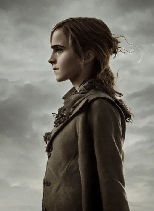 Prompt: Emma Watson as Hermione Granger. Face in profile. Made of leaf. Skeleton. In the style of the Dutch masters and Gregory Crewdson. Dark and moody