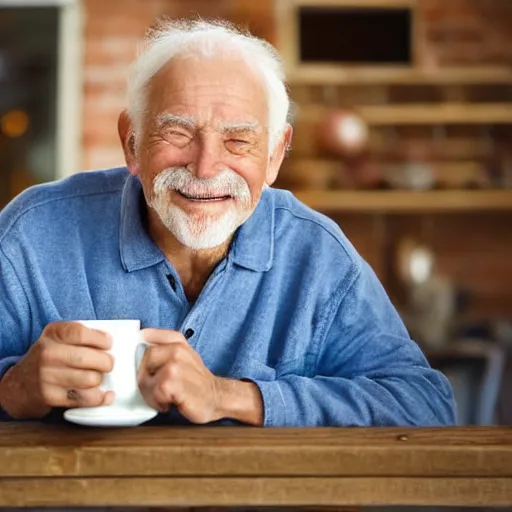 Image similar to https://thumbs.dreamstime.com/b/smiling-old-man-having-coffee-portrait-looking-happy-33471677.jpg