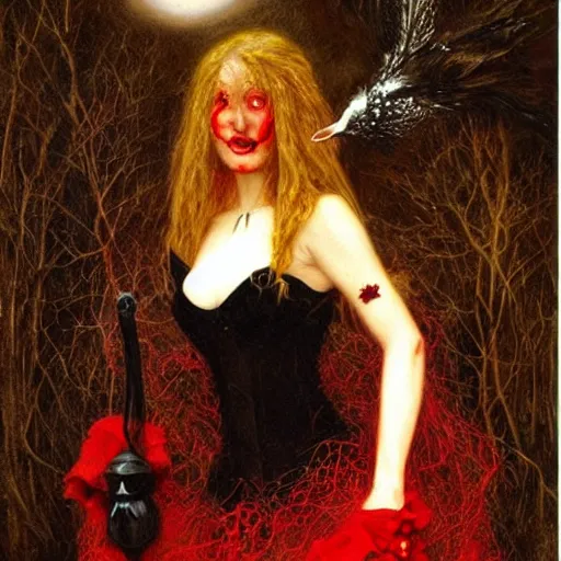 Image similar to witch dressed in black and red, by howard david johnson.