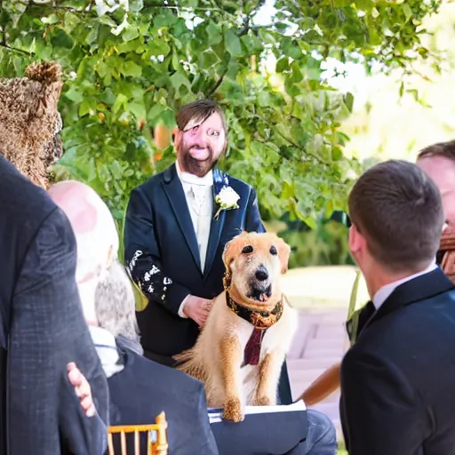 Image similar to markiplyer marries his dog pet shop ceremony