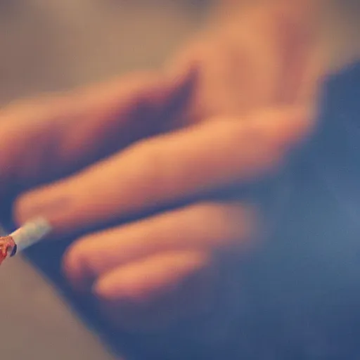 Prompt: Close-up of pretty hand holding cigarette, realistic photo