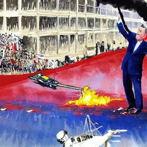 Prompt: Painting of George H.W. Bush destroying Iraq