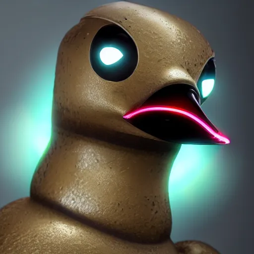 Prompt: a cybertronic duck, metallic, glowing eyes, unreal engine