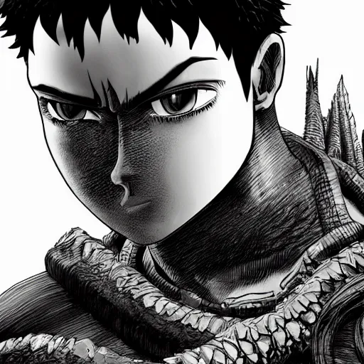 Prompt: guts in the style of kentaro miura, 4 k, 8 k, absolute detail of even the smallest details and particles, beautiful shadows, beautiful art, black and white drawing, high rendering of the details of the environment, faces and characters