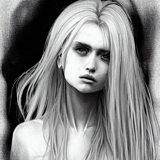 Prompt: god, non-binary, white hair, long hair, artstation, ethereal, sketch, black and white, pencil, highly detailed